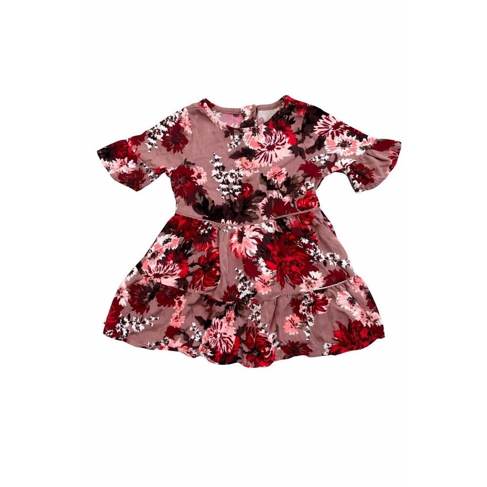 Crazy 8 Floral Toddler Dress 18-24 Months Burgundy Pink Long Sleeve Fall Dress